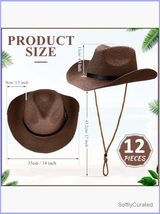 12 Straw Cowboy Hats Wide Brim Sun Hats Bulk